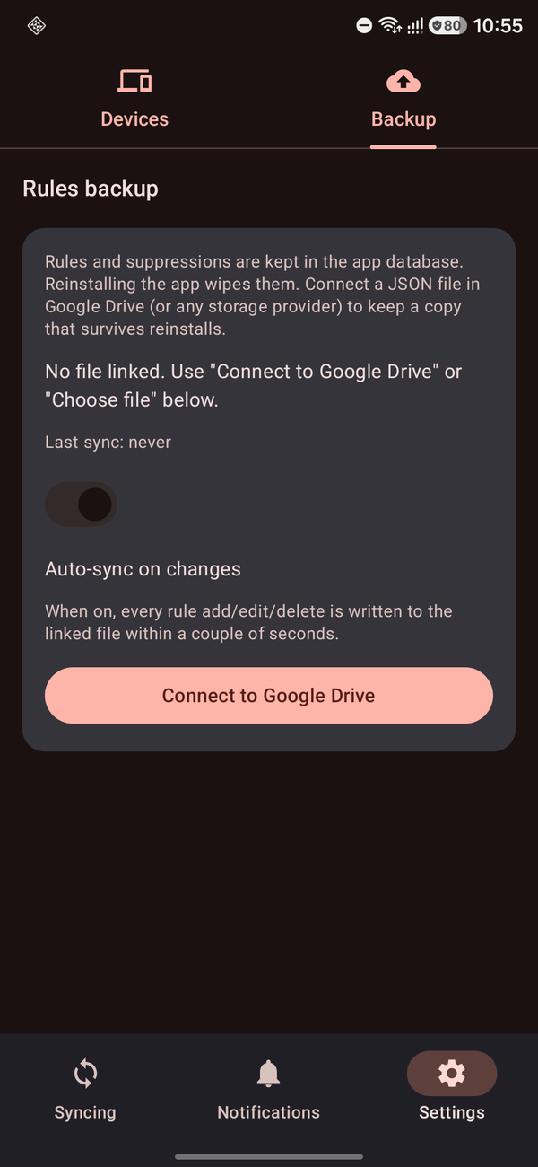 Droid M8 Android Backup tab
